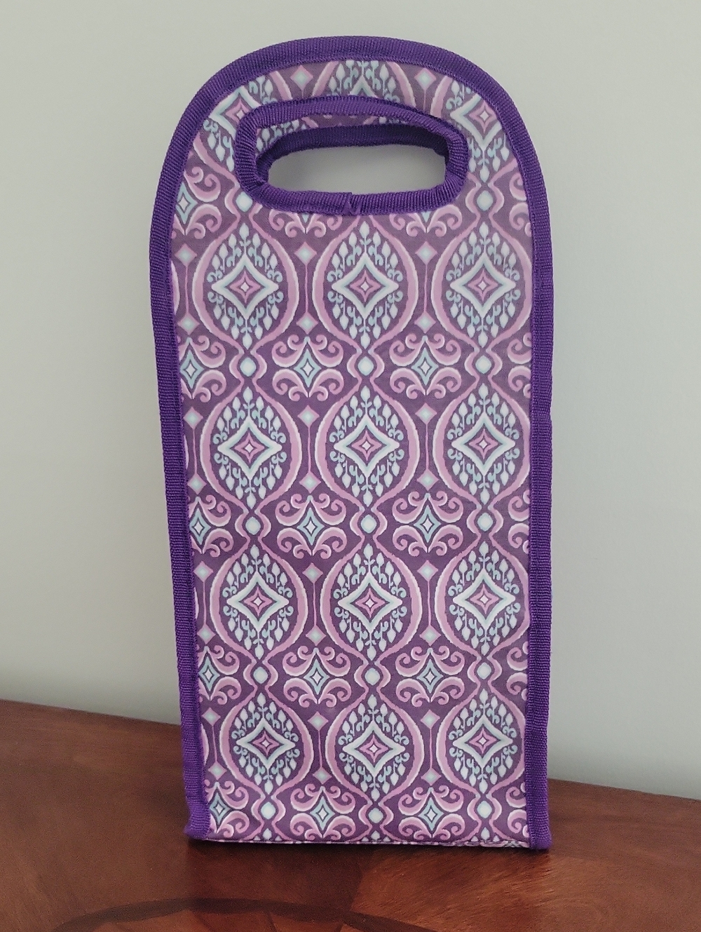 Purple Patterned Fabric Bottle Tote